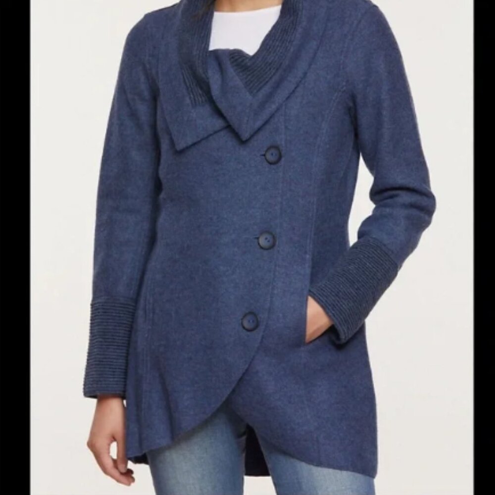 Overland blue Shawl Collar button up sweater